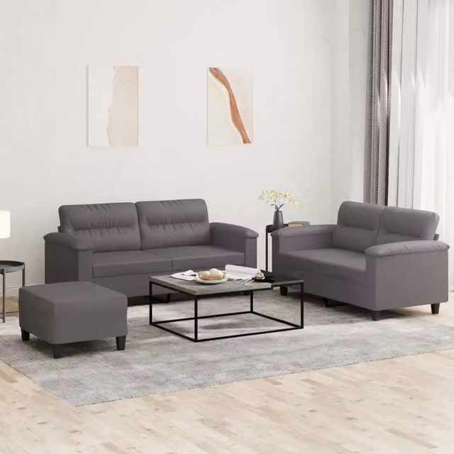 Set di Divani 3 pz con Cuscini Grigio in Similpelle 3202369