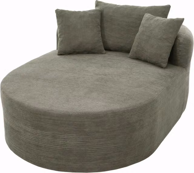 Poltrona relax ovale compressa in tessuto di velluto a coste verde, senza montaggio, con seduta profonda 122 cm
