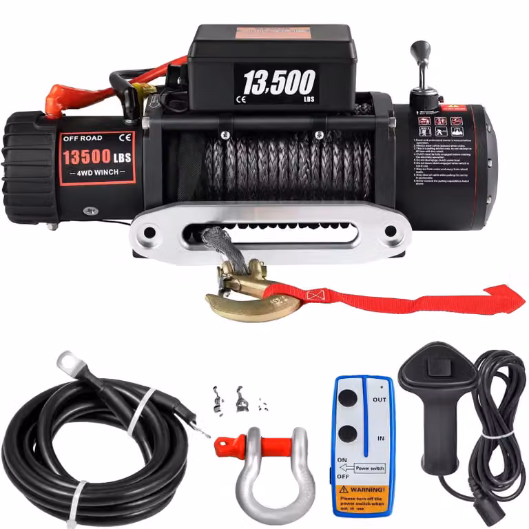 Avvolgitori elettrici, capacità di sollevamento 13500 lbs, potenza del motore 6,5 PS, lunghezza del cavo 24 metri, rapporto di trasmissione 265:1, grado di protezione IP67 (resistente all'acqua)