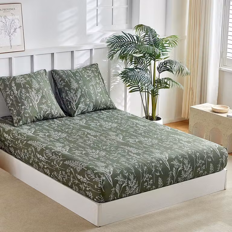 Lenzuolo, 160 x 200 cm, per letto matrimoniale, altezza del materasso 35 cm, con 2 federe da 65 x 65 cm, in morbida microfibra, con motivo floreale