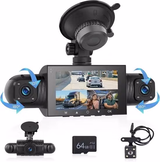 Dual Dashcam Full HD con Doppia Camera, Visibilità Notturna, Sensore di Movimento e Modalità Parcheggio, Colore Nero