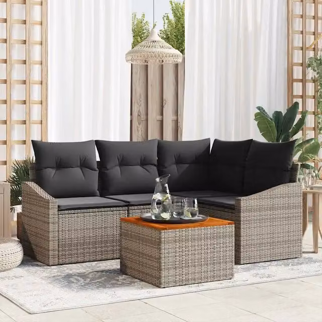 Set Divano da Giardino 5 pz Grigio polyrattan 3356494