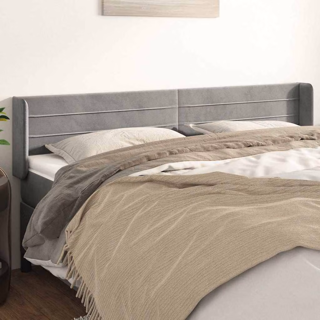 Testiera ad orecchio vidaXL in velluto grigio chiaro con struttura in legno L: 183 cm, P: 16 cm, H: 78/88 cm