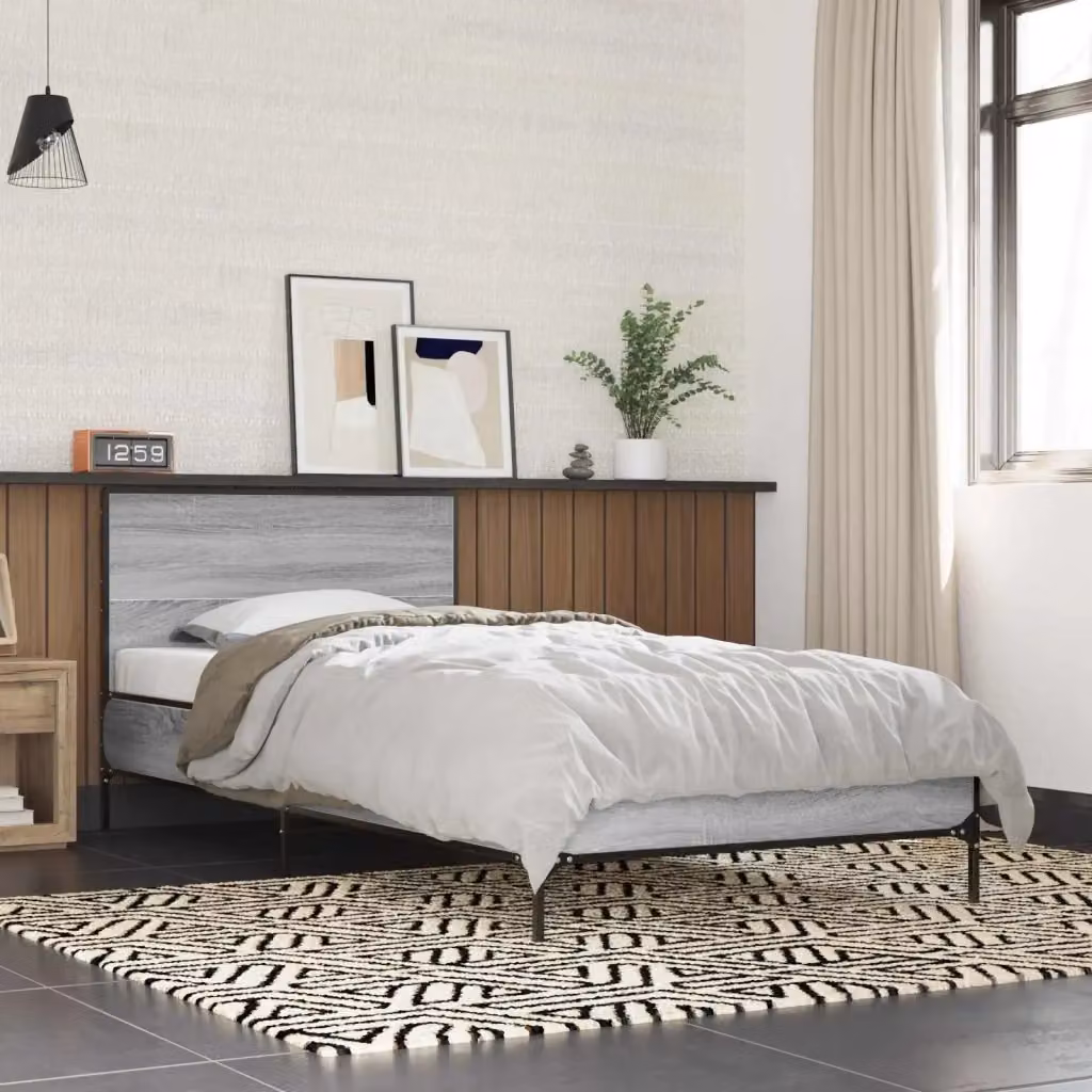 Letto singolo moderno per adulti con testata in legno MDF grigio L 80 cm x P 200 cm – 2