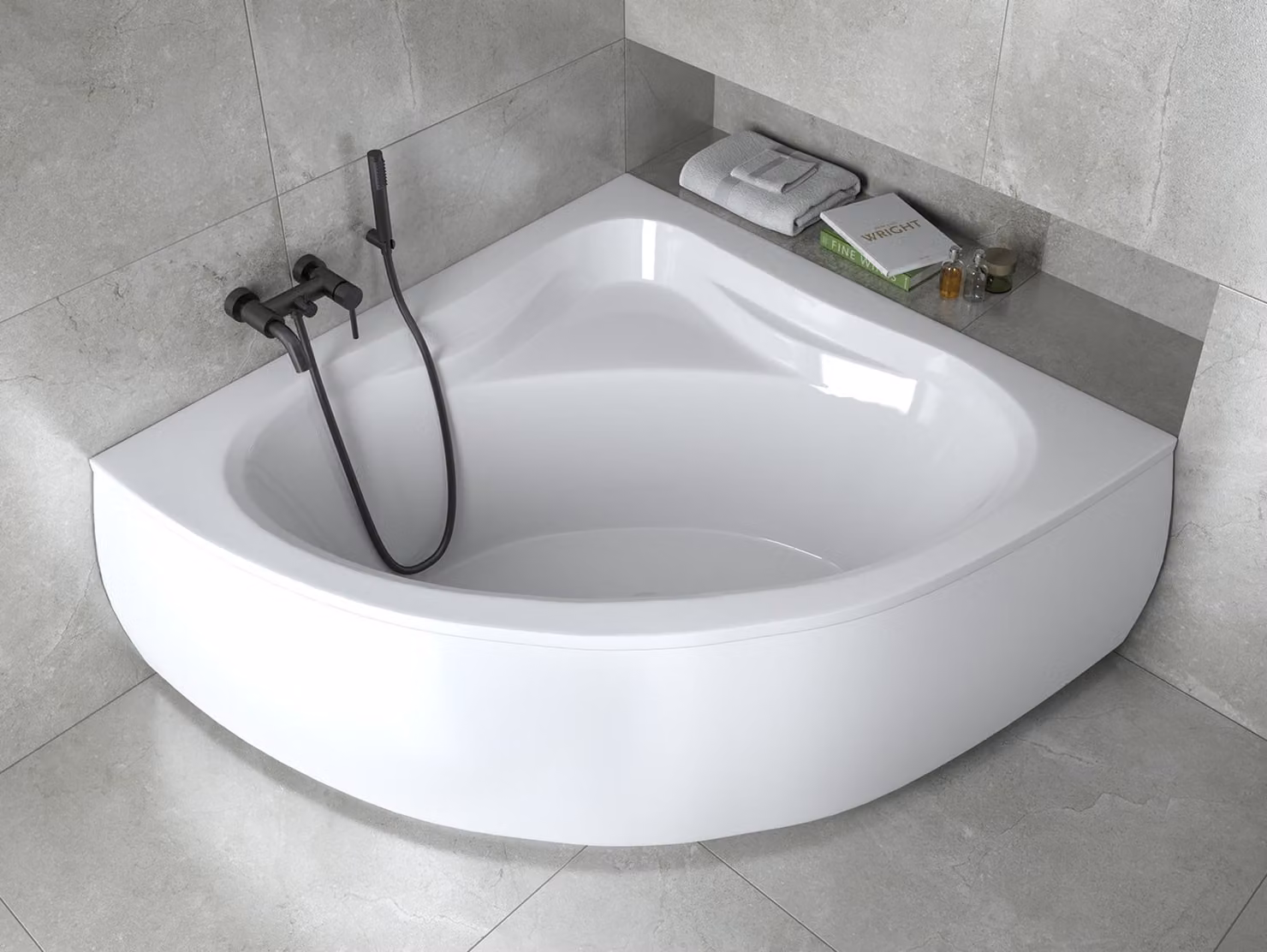 Vasca da bagno angolare 120x120 con grembiule in acrilico, set di scarico e piedini GRATIS | set completo 4in1 originale sifone da bagno in acrilico | BADLAND MIA