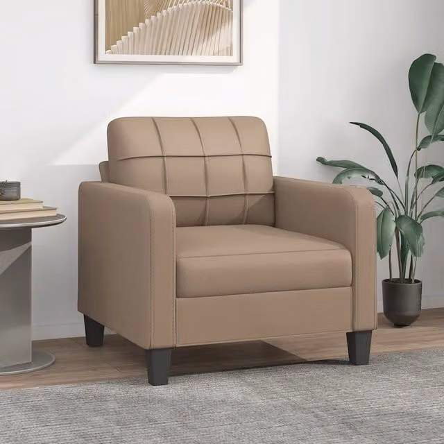 Poltrona moderna vidaXL in similpelle beige con braccioli e struttura in metallo – 1