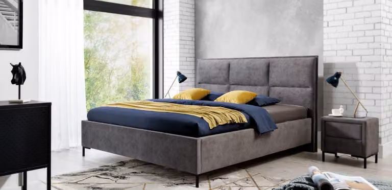 Bett Grau Schlafzimmer Holz Möbel Textil Design Klassische Art déco Stil