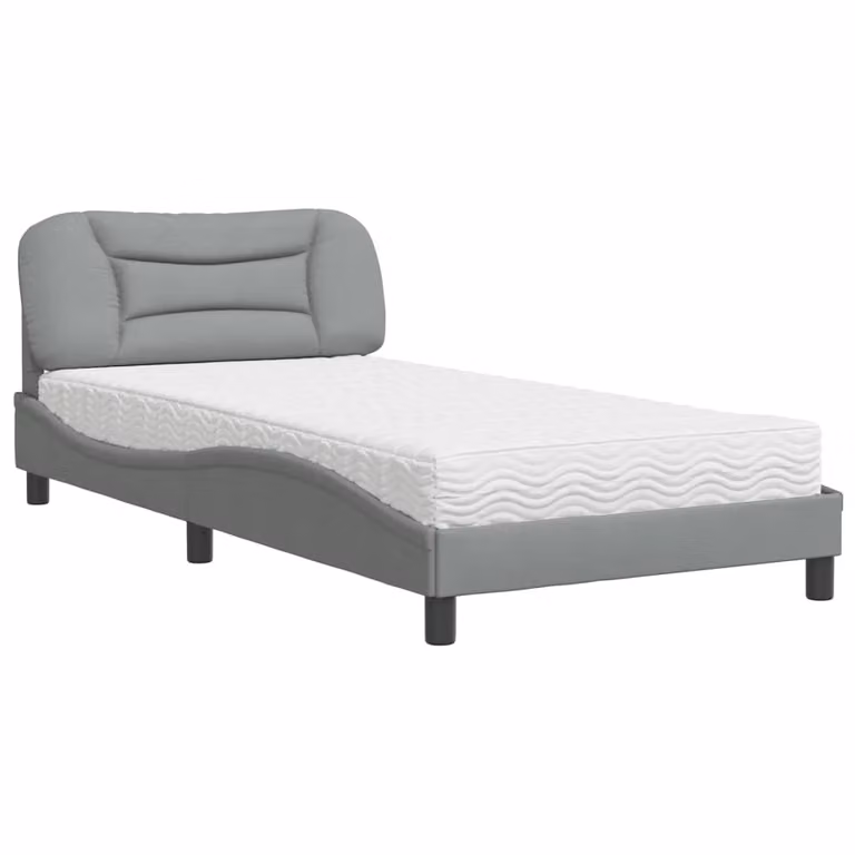 Letto con Materasso Hvar Grigio Chiaro 100x200 cm in Tessuto