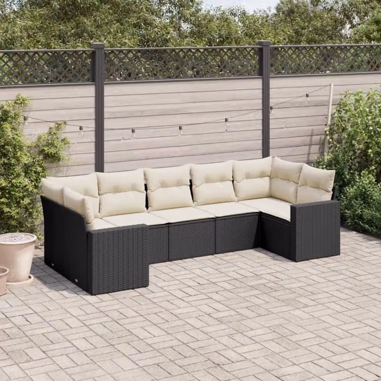 vidaXL Set Divani da Giardino a L con Cuscini 7pz in Polyrattan Nero e Bianco