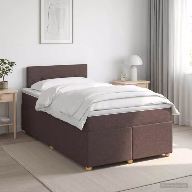 Letto box spring con materasso ibrido vidaXL in tessuto marrone e bianco L/P/H: 200 x 120 x 46 cm