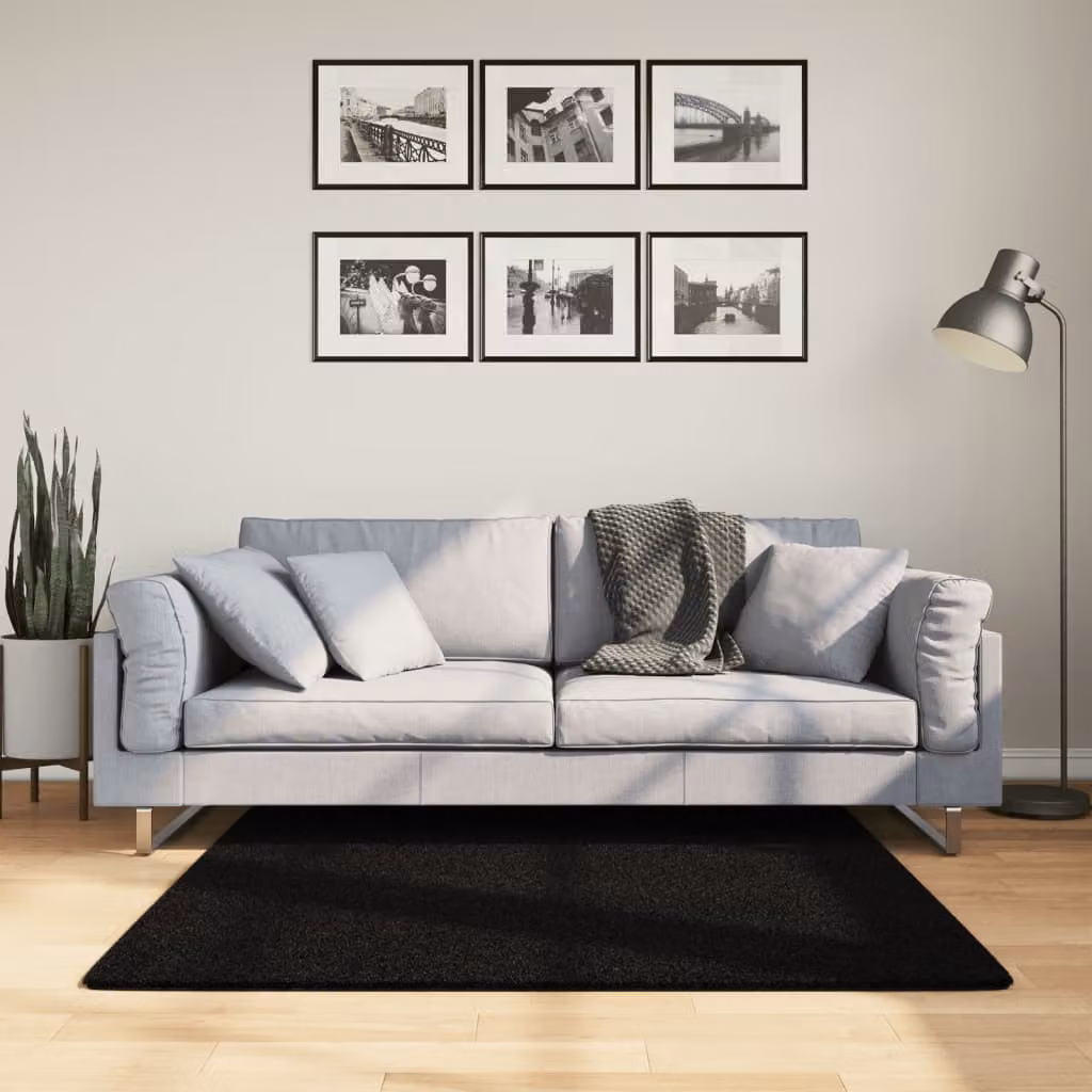 vidaXL Tappeto a Pelo Corto HUARTE Nero, Lavabile e Antiscivolo, L/P: 120 x 120 cm