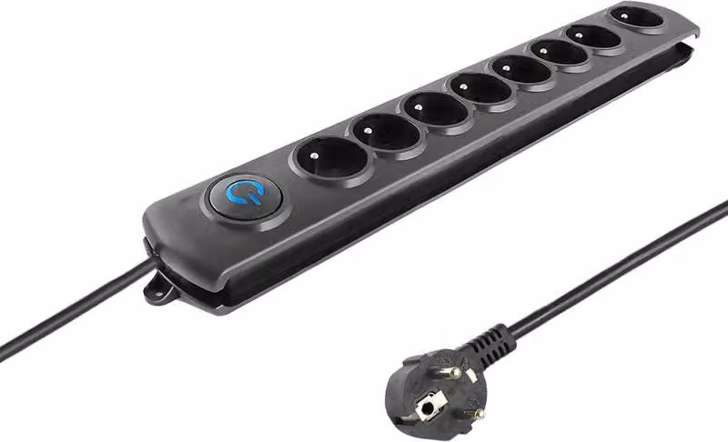 Qoltec 50113 Limitatore di sovratensione Nero 8 prese AC 230 V 1,8 m