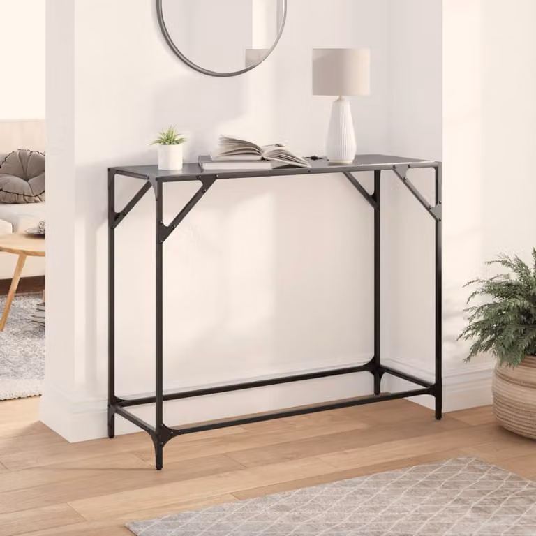 vidaXL Tavolino Consolle Moderno con Piano in Vetro Nero e Struttura in Metallo L: 98 cm, P: 35 cm, H: 81 cm