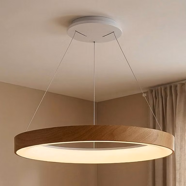 Mantra Iluminación Lampada LED a sospensione intelligente Niseko II, Ø 50 cm, color legno, CCT dimmerabile, Legno chiaro, Soggiorno / Sala da pranzo, Metallo, Moderno