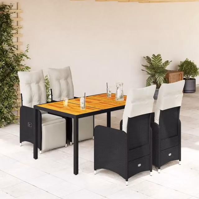 Set Bistrò da Giardino 5 pz con Cuscini in Polyrattan Nero 3277129