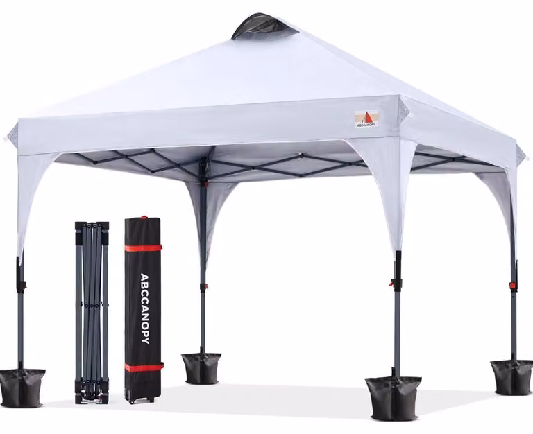 Padiglione pop-up 3x3 metri, impermeabile, con protezione solare, per uso esterno, completo di borsa da trasporto e accessori, colore bianco