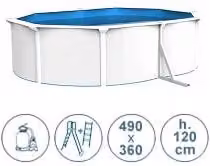 Piscina fuori terra ovale in acciaio WHITE POOL bianca e blu L: 490 cm, P: 360 cm, H: 120 cm