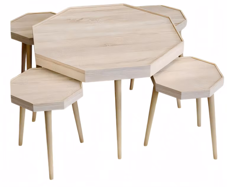 Beige Holz Couchtisch mit Beistelltischen Modernes Wohnzimmer Set
