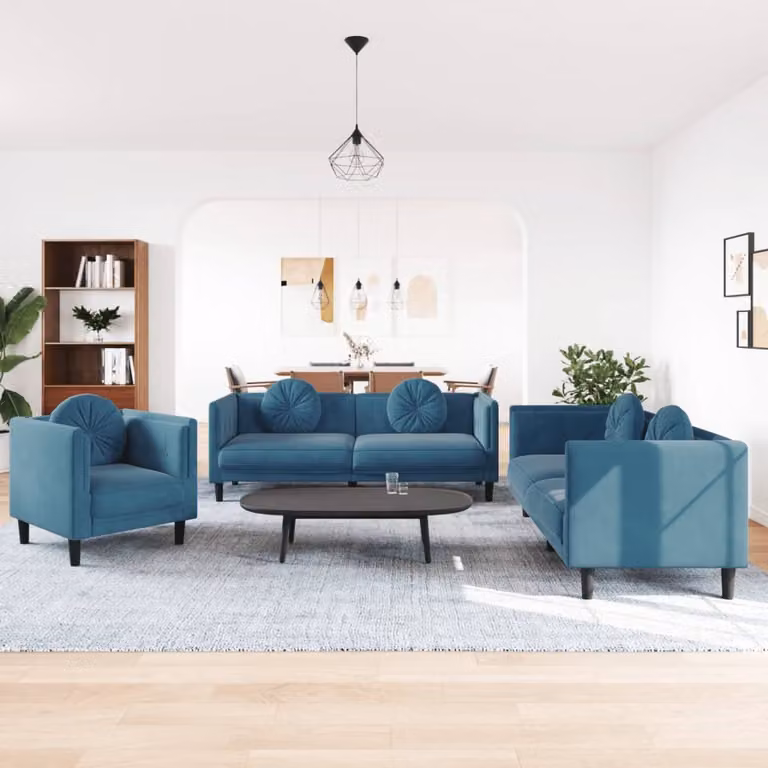 Maison Exclusive - Set divano a 3 pezzi con cuscini in velluto blu