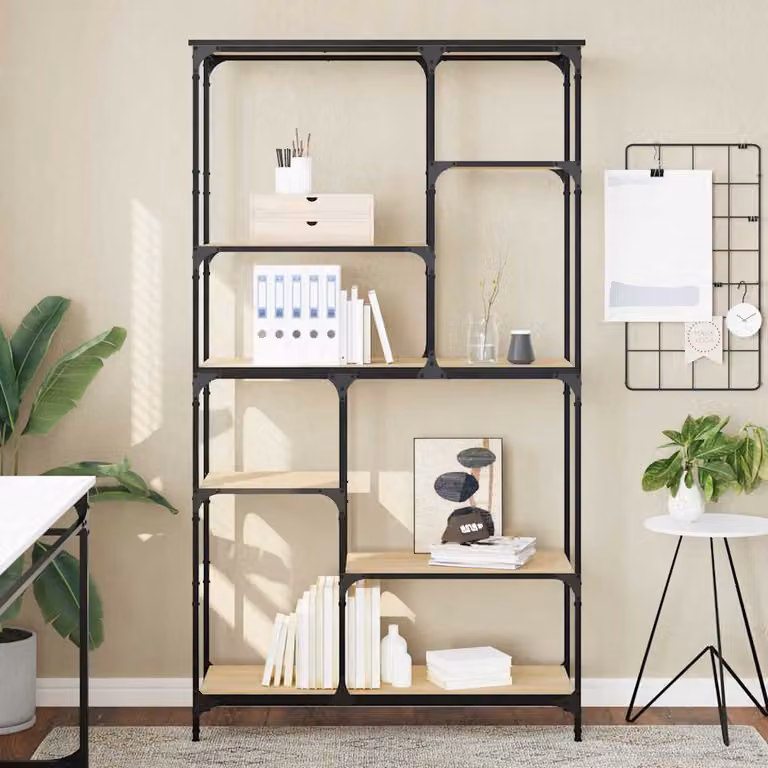 Libreria industrial vidaXL con 8 ripiani regolabili in legno e metallo, colore Rovere Sonoma, L: 99 cm, P: 35,5 cm, H: 176 cm