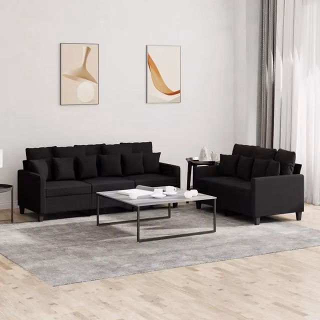 Set di Divani 2 pz con Cuscini Nero in Tessuto 3201668