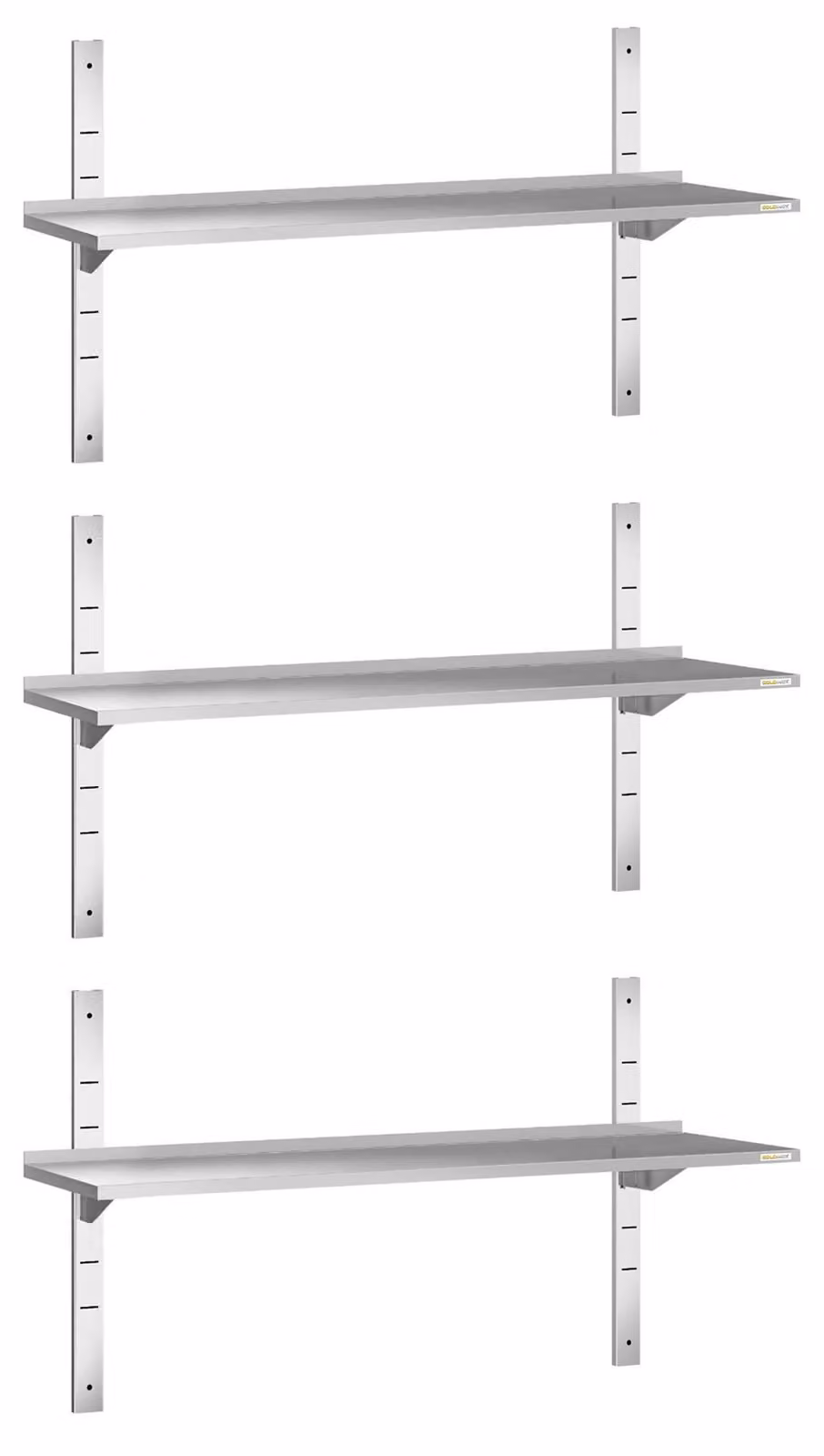 Set di 3 mensole a parete in acciaio inossidabile, dimensioni 1400 x 300 mm, PREMIUM - GOLDINOX