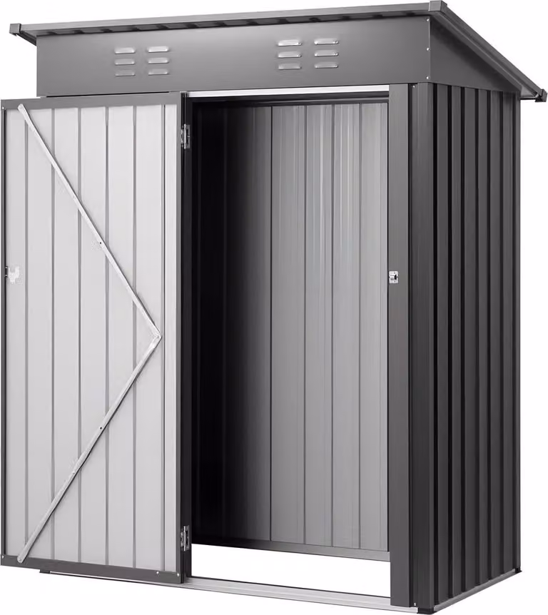 Capanno da giardino in metallo 1533 x 876 x 1815 mm, edificio di stoccaggio con porta chiudibile a chiave e 2 prese d'aria a lamelle, tetto spiovente Capanno da esterno in metallo, capanni per attrezzi Deposito esterno per cortile, giardino, patio