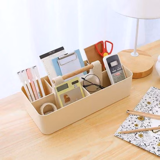 Set organizer da 3 pezzi con maniglia, grandi contenitori con 5 scomparti per il bagno, la cameretta dei bambini, il bricolage e il cucito, 3 piccoli contenitori