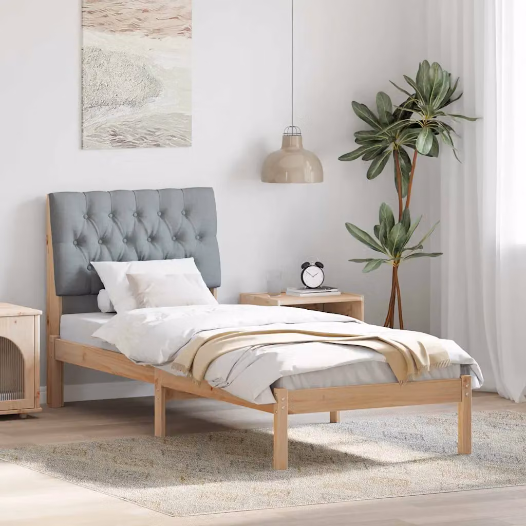 Letto moderno vidaXL con testiera rivestita in tessuto e struttura in legno, Marrone e Grigio, L: 75 cm x P: 190 cm
