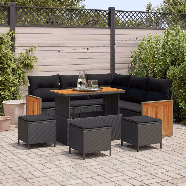 Set Divano da Giardino vidaXL 9 posti a L con Cuscini Nero