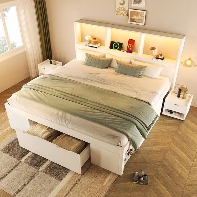 letto in legno bianco 219 x 147 cm