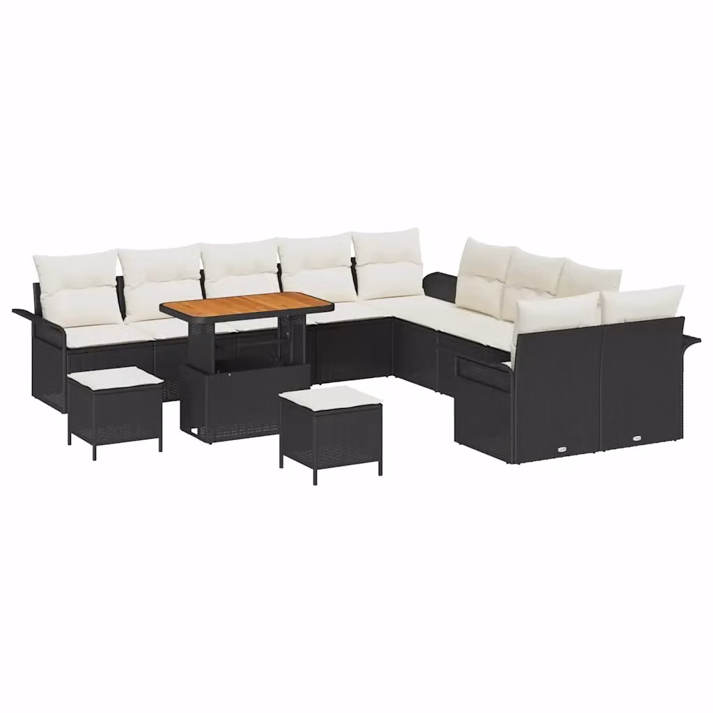 Set Divano da Giardino vidaXL 13 Pezzi con Cuscini Nero e Beige – 2