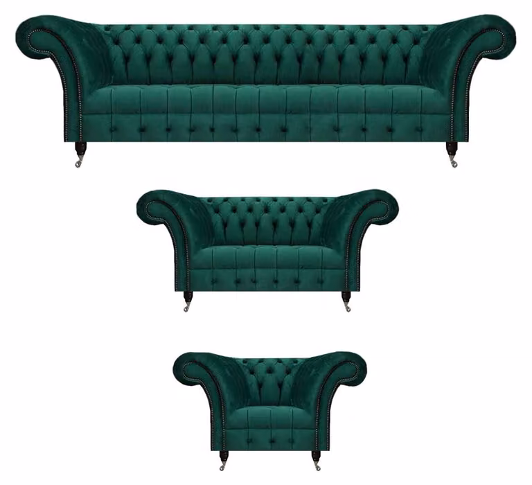 Schicke Chesterfield Grüne Sofagarnitur Wohnzimmer Designer Couchen 3tlg