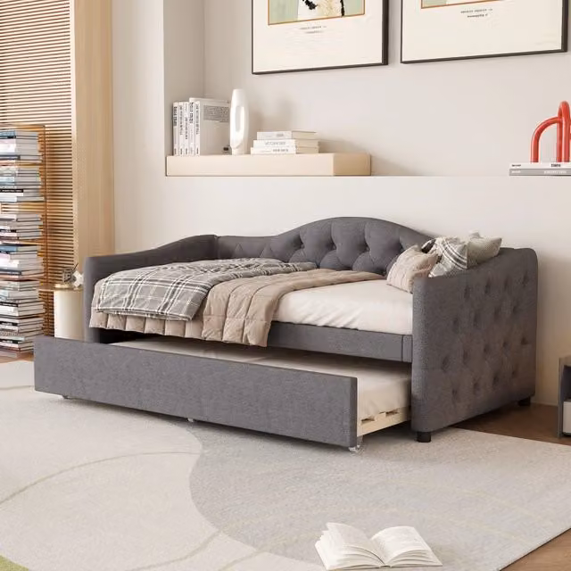 Divano letto allungabile di dimensioni 90x200 cm colore grigio lino