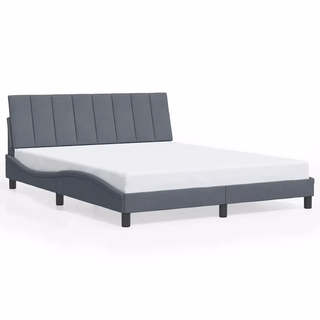Giroletto Hanko vidaXL in Velluto Grigio con Doghe in Legno L/P/H: 160 x 200 x 74,5 cm – 2