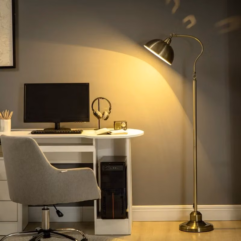 Lampada da terra ad arco in metallo con paralume regolabile effetto ottone e attacco E27 per soggiorno e camera da letto – 2