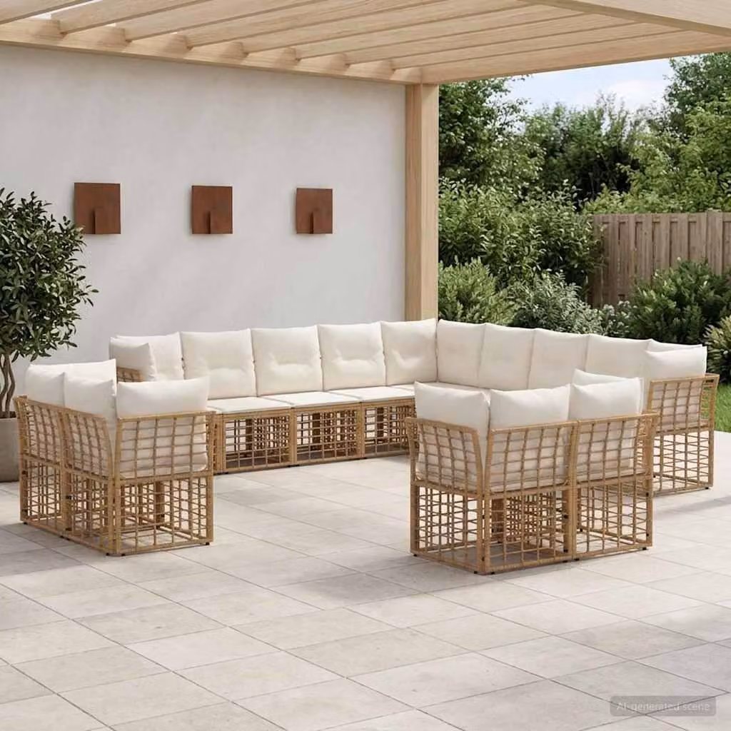 Maison Exclusive - Set da esterno per divano, 13 posti, colore naturale e crema, realizzato in poliestere