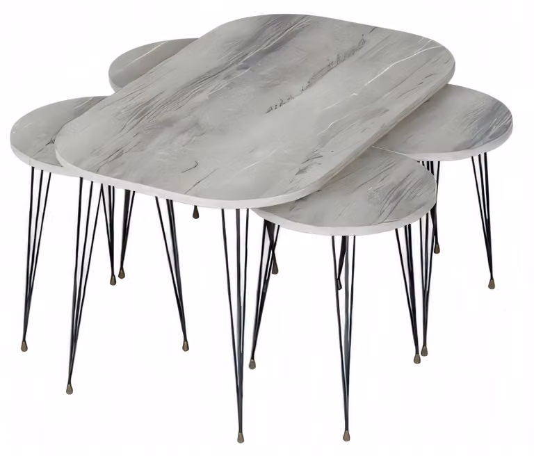 Eleganter grauer Holz-Couchtisch mit Beistelltischen im modernen Stil
