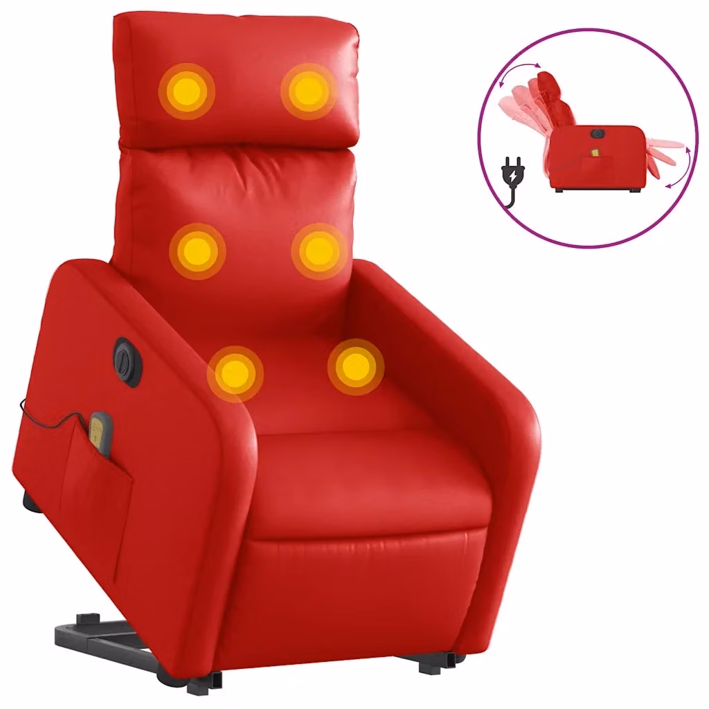 Poltrona Alzapersona Reclinabile Elettrica vidaXL in Similpelle Rossa con Braccioli – 2