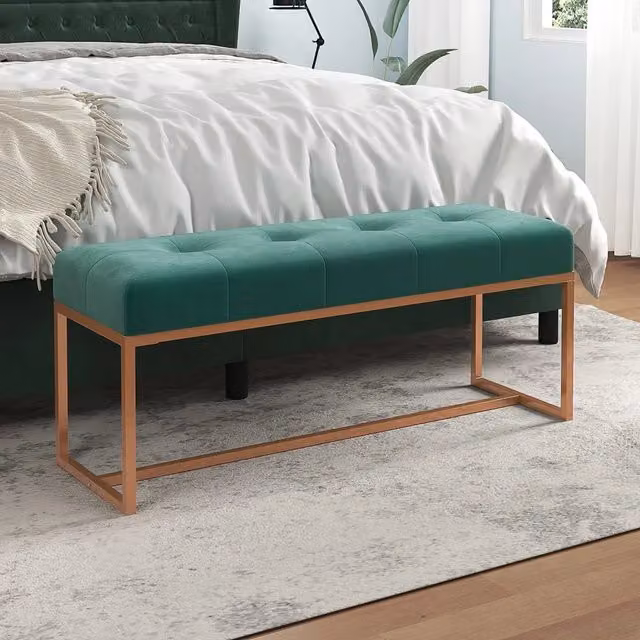 Panca-Sgabello Design Mania in Velluto Verde con Struttura in Legno e Metallo L: 110 cm, P: 36 cm, H: 45 cm