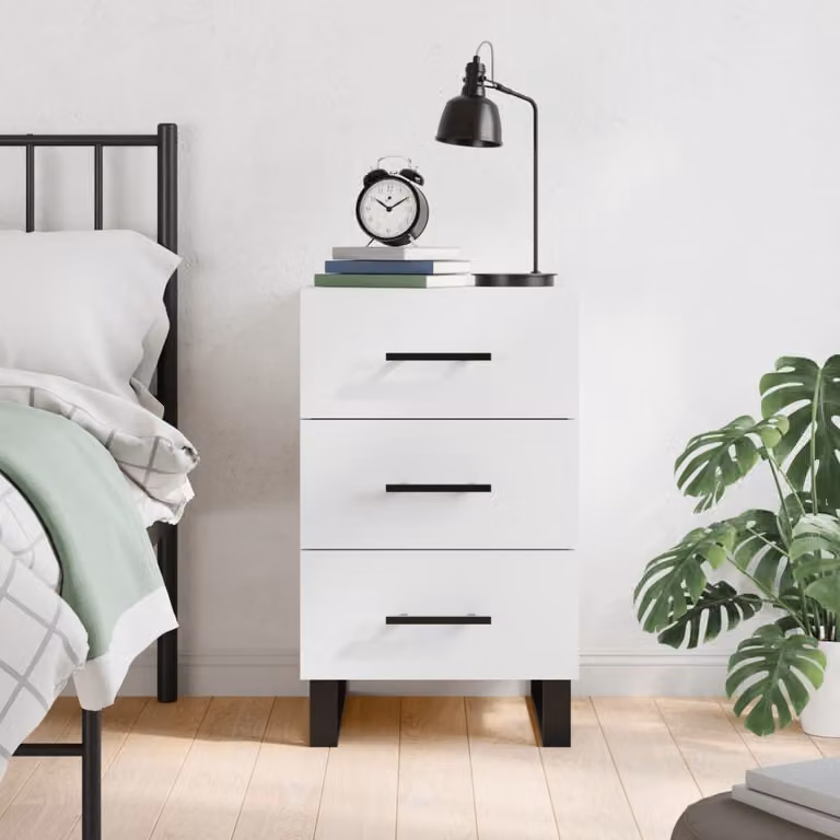 Comodino moderno vidaXL in legno e metallo bianco L/P/H: 40 x 40 x 66 cm