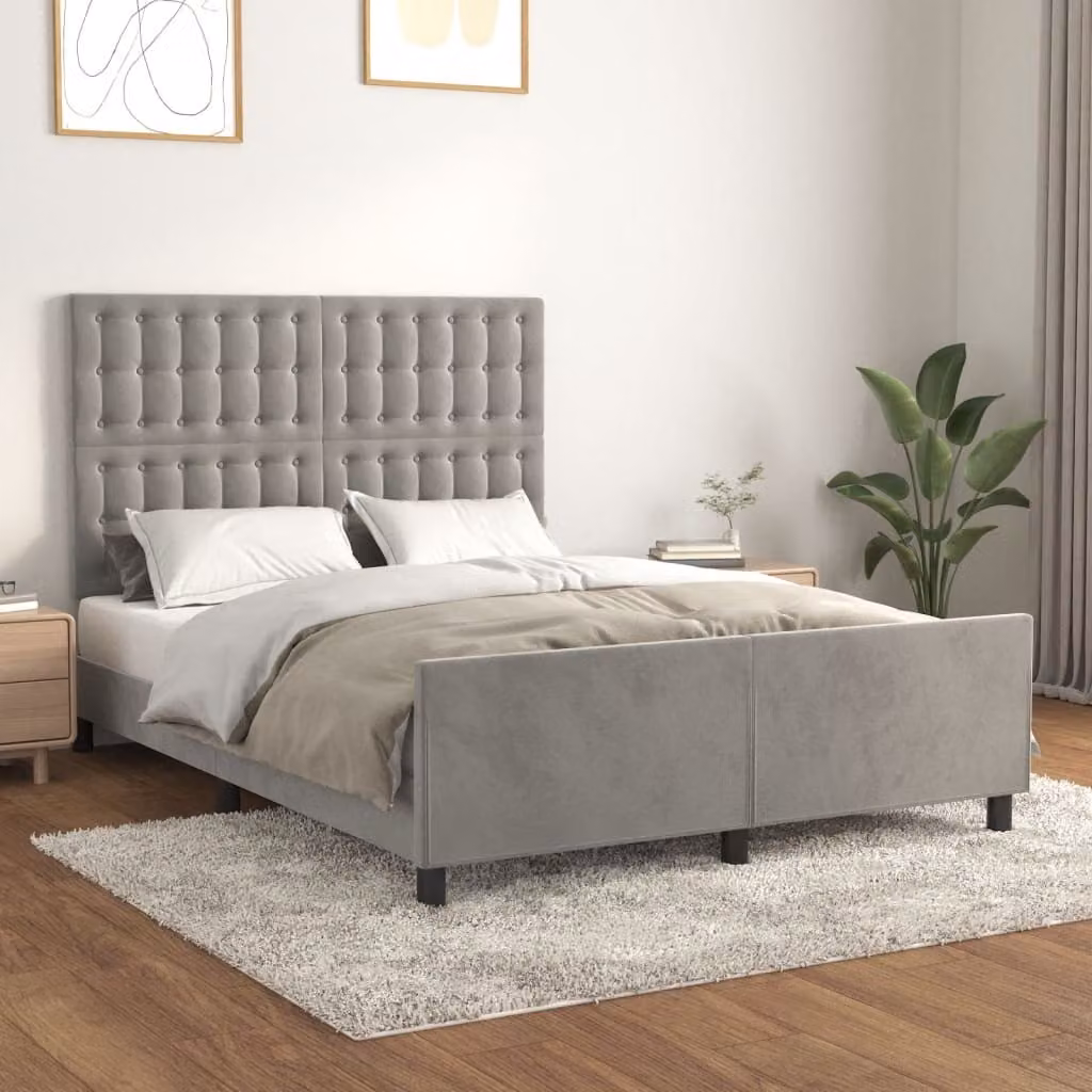 The Living Store Struttura letto con testiera in velluto grigio chiaro 140x190 cm