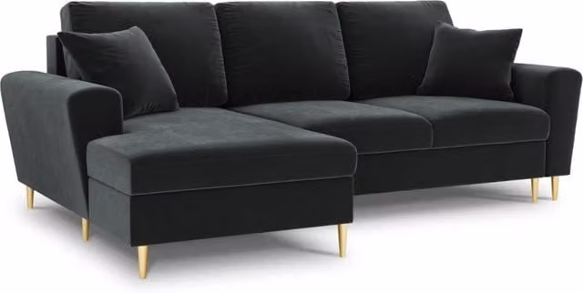 Divano angolare sinistro convertibile con contenitore Kyoto di Cosmopolitan Design in velluto grigio scuro, 4 posti, L: 241 cm, P: 114,6 cm, H: 88 cm – 1