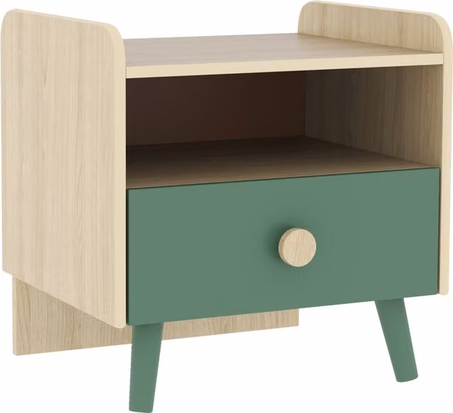 Comodino per bambini AIYAPLAY in legno di pino con cassetto, Verde, L: 40 cm, P: 32.5 cm, H: 40 cm