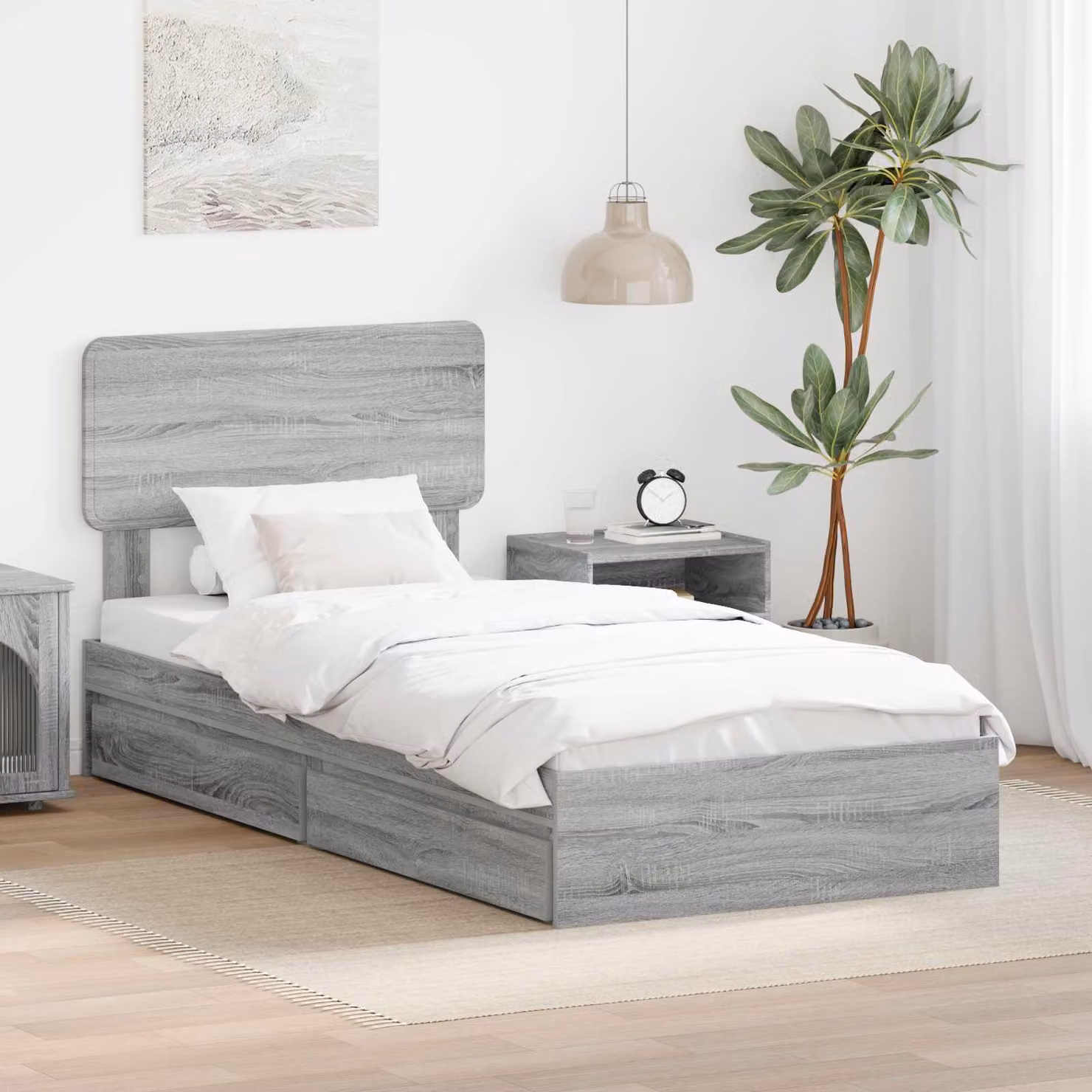 Letto con contenitore e cassetto vidaXL in legno Grigio Sonoma L/P/H: 90 x 200 x 203 cm