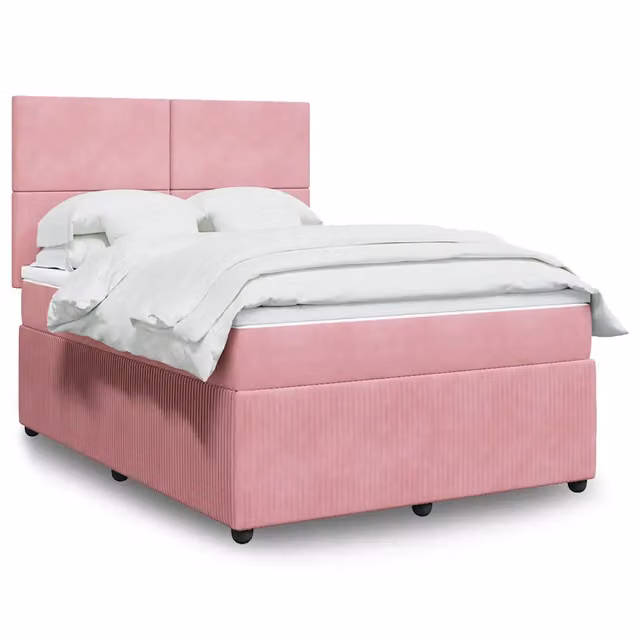 Letto con Giroletto a Molle e Materasso Ibrido vidaXL in Velluto Rosa e Bianco L/P: 160 x 200 cm