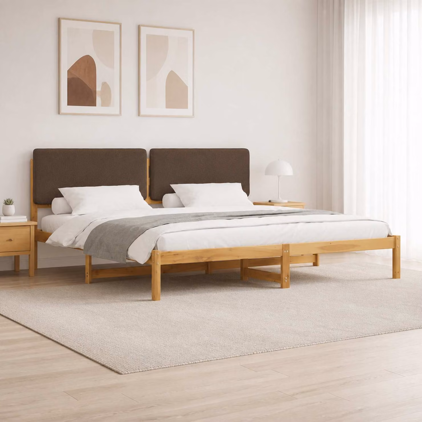 vidaXL Letto con Testiera Rivestita Bianco lavato e taupe 200 x 200 cm