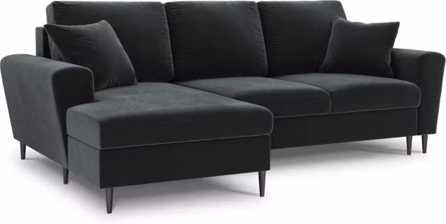 Divano angolare convertibile con contenitore Kyoto di Cosmopolitan Design, modello a 4 posti in velluto grigio antracite con lato sinistro, L: 241 cm, P: 105 cm, H: 88 cm