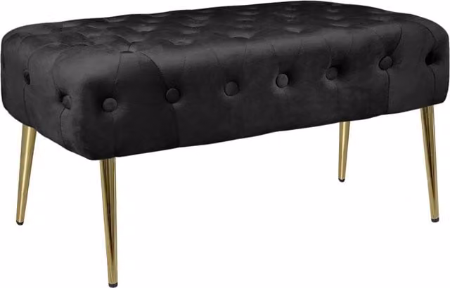 Panca Imbottita in Velluto Nero con Gambe in Metallo Dorato e Struttura in Legno Massello per Camera da Letto o Ingresso - Il Gruppone Passione Casa, L: 100 cm, P: 43 cm, H: 38 cm