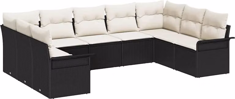 Set Divano da Giardino con archiviazione 9 pcs Nero polyrattan